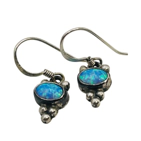 Vintage Navajo Signed RB Opal Sterling Dangle Earrings 2.04 G