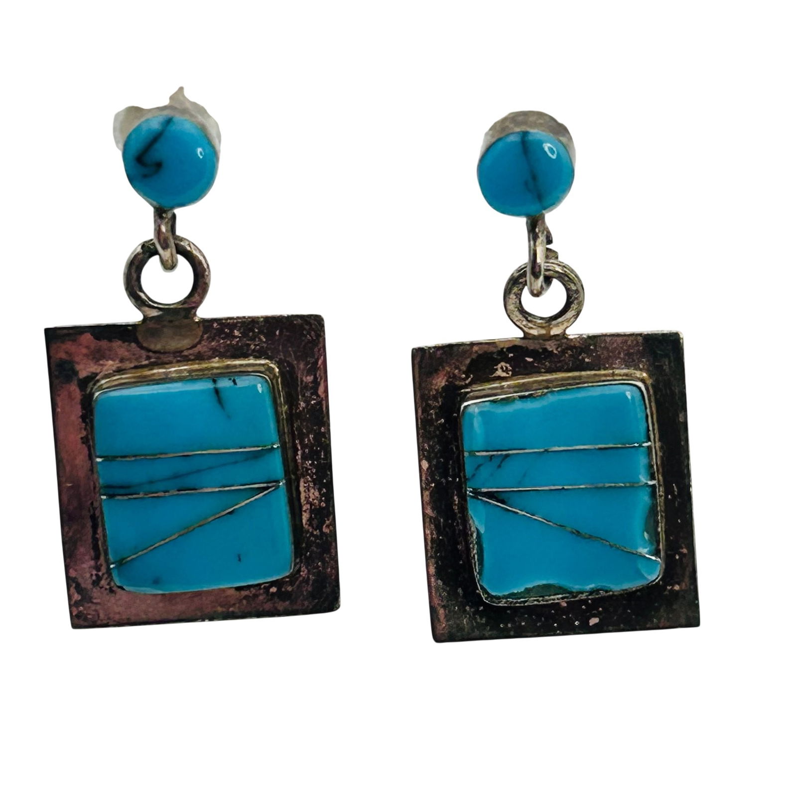 Native Inlay, Turquoise Sterling Pushback Dangle Earrings (1 of 5)