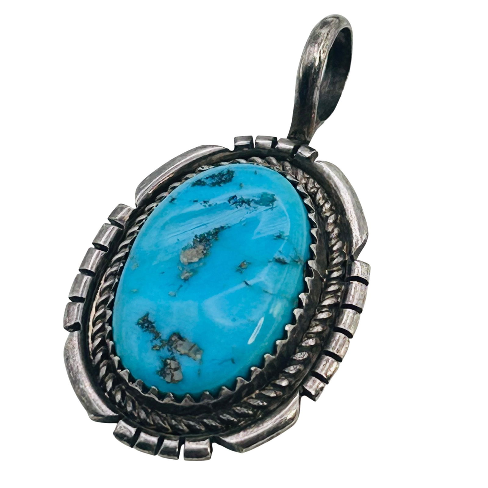 Navajo Hand Signed, Turquoise, Oval Sterling Pendant (1 of 7)