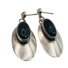 Navajo, ONYX Sterling Oval Dangle Pushback Earrings
