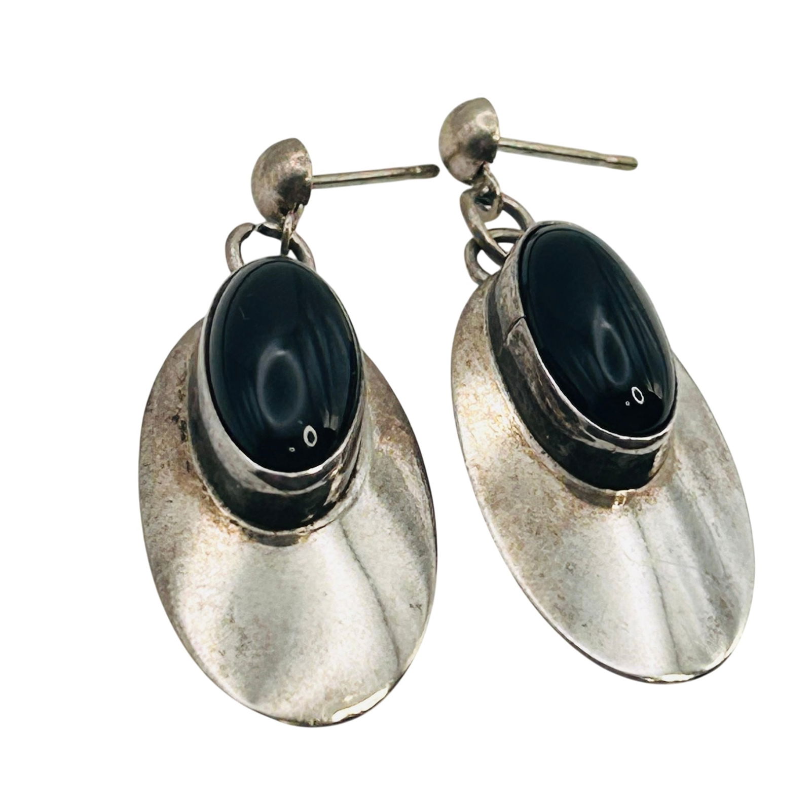 Navajo, ONYX Sterling Oval Dangle Pushback Earrings (1 of 6)