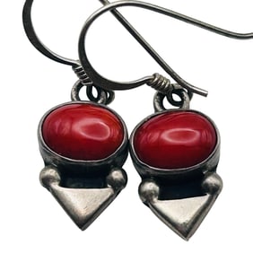 Navajo Coral, Sterling Dangle Earrings 2.58 G