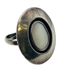 Navajo, Sterling Mother Of Pearl Shadowbox Oval Ring, Size 8