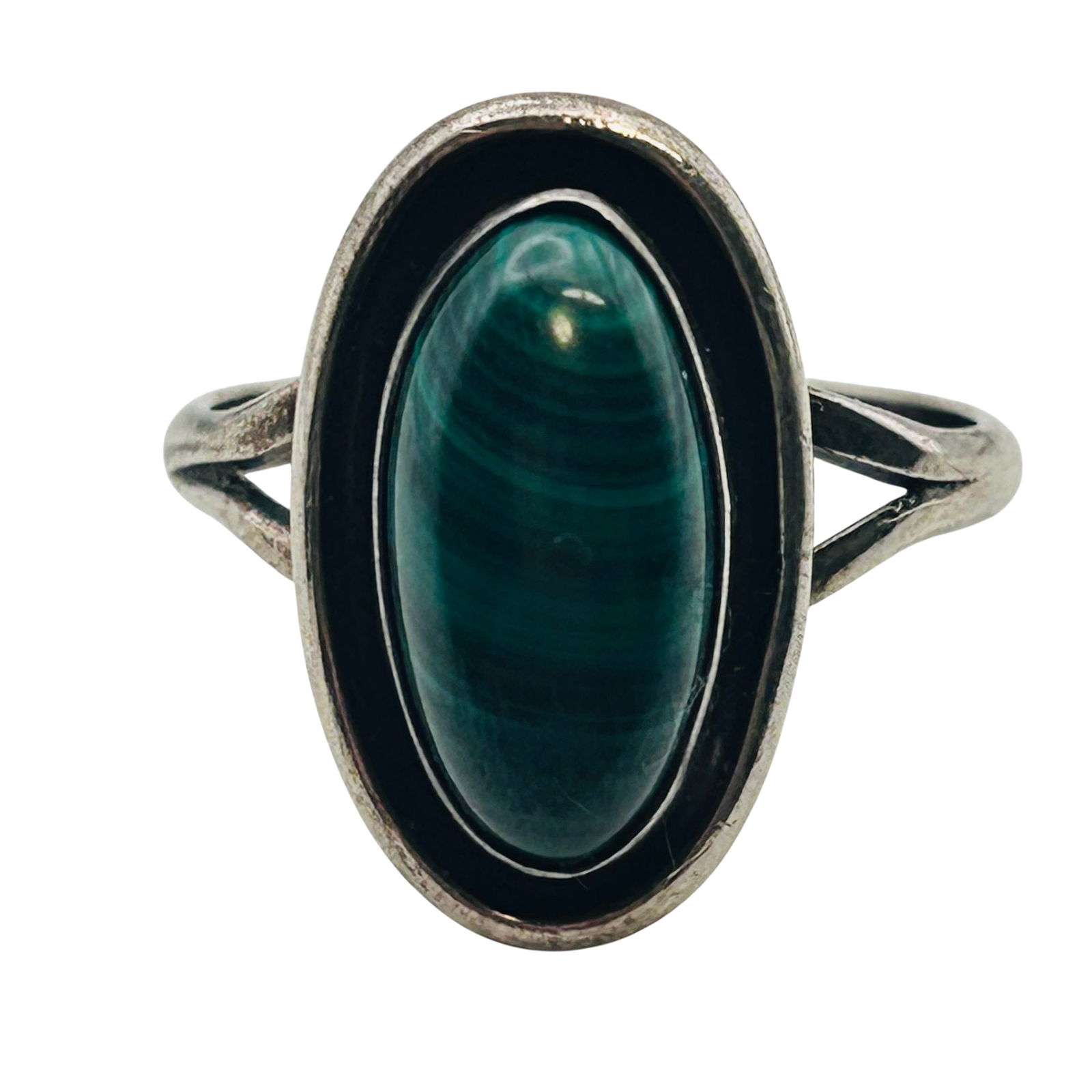 Navajo Signed P Malachite Sterling Shadowbox Ring Size 6.5: Navajo signed P Malachite Sterling shadowbox ring size 6.5 3.06 g