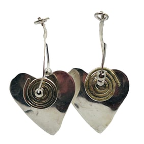 Native Signed AH Hammered Sterling Heart Hoop Earrings