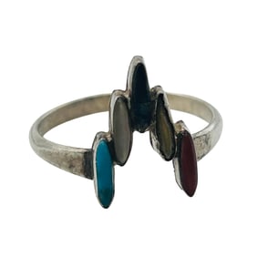Native Turquoise And Coral Mother Pearl Ring Size 5.5.