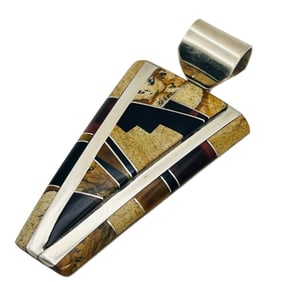 Wayne Muskett, Navajo Inlay Jasper ONYX Sterling Pendant