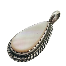 Navajo Signed TT Sterling Mother-of-pearl Teardrop Pendant