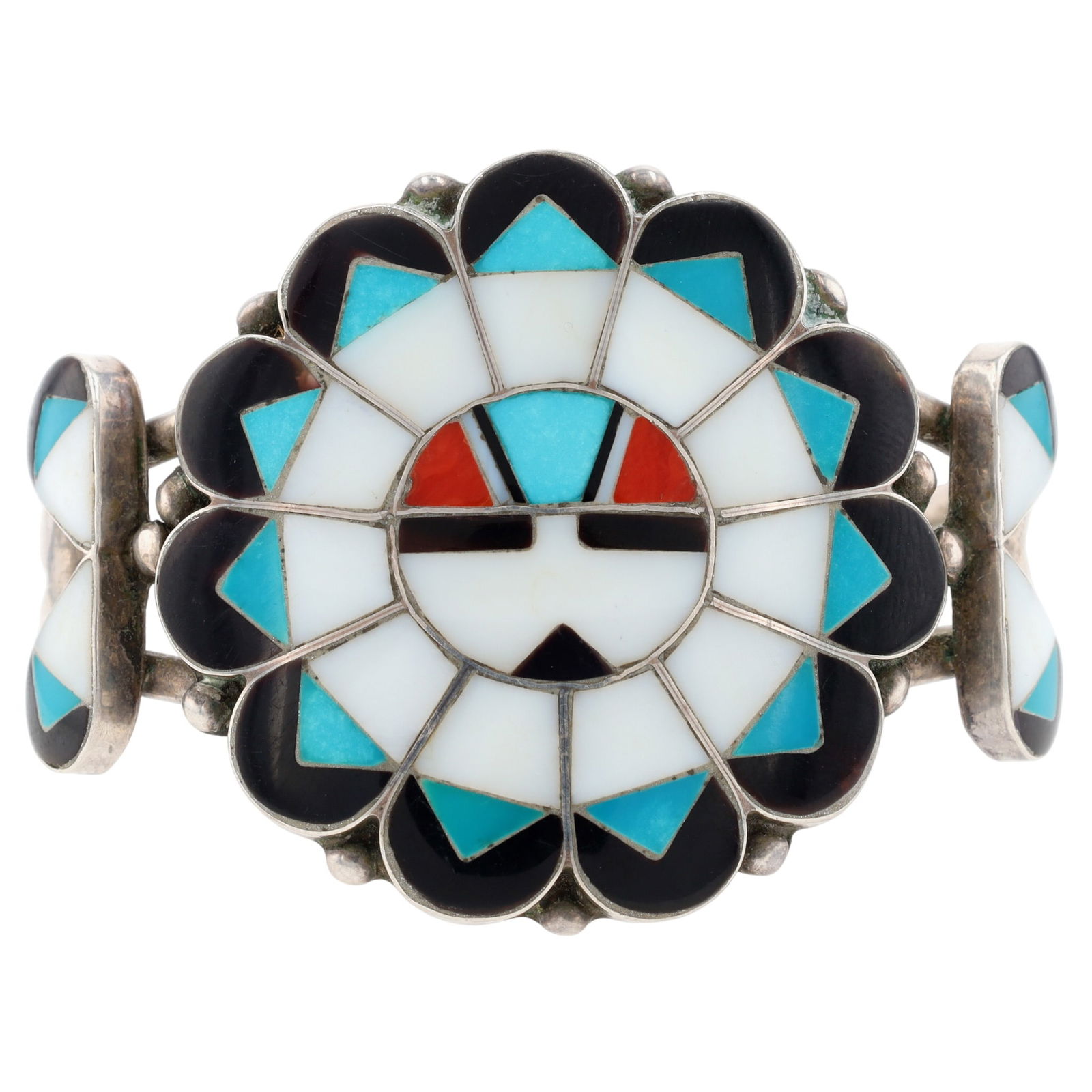 Richardson's Trading Post Vintage Zuni Sterling Multi-Stone Sunface Inlay Cuff Bracelet (1 of 7)