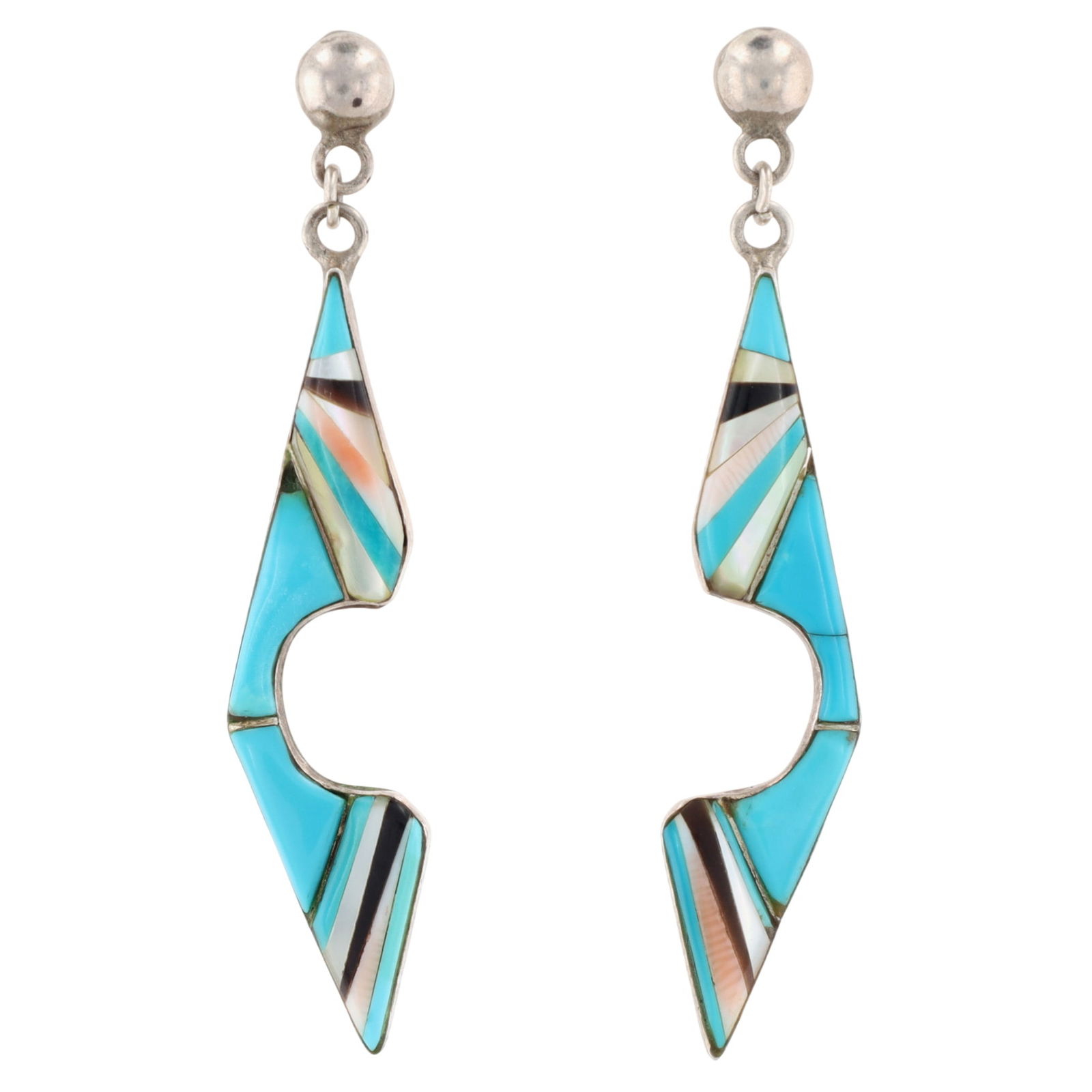 Richardson's Trading Post Vintage Zuni Sterling Multi-Stone Inlay Earrings (1 of 4)