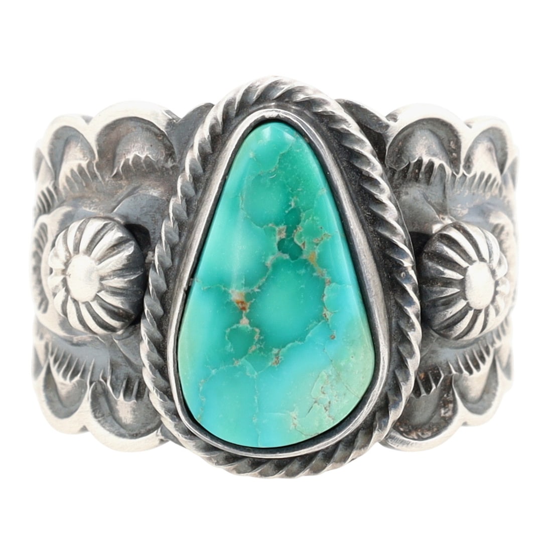 Richardson's Trading Post Benny Ramone Navajo Sterling Turquoise Ring Sz. 9: Presented in partnership with the historic Richardson’s Trading Post, a cornerstone of Native American jewelry since 1913. Selected from their archives of rare vintage and contemporary pieces.