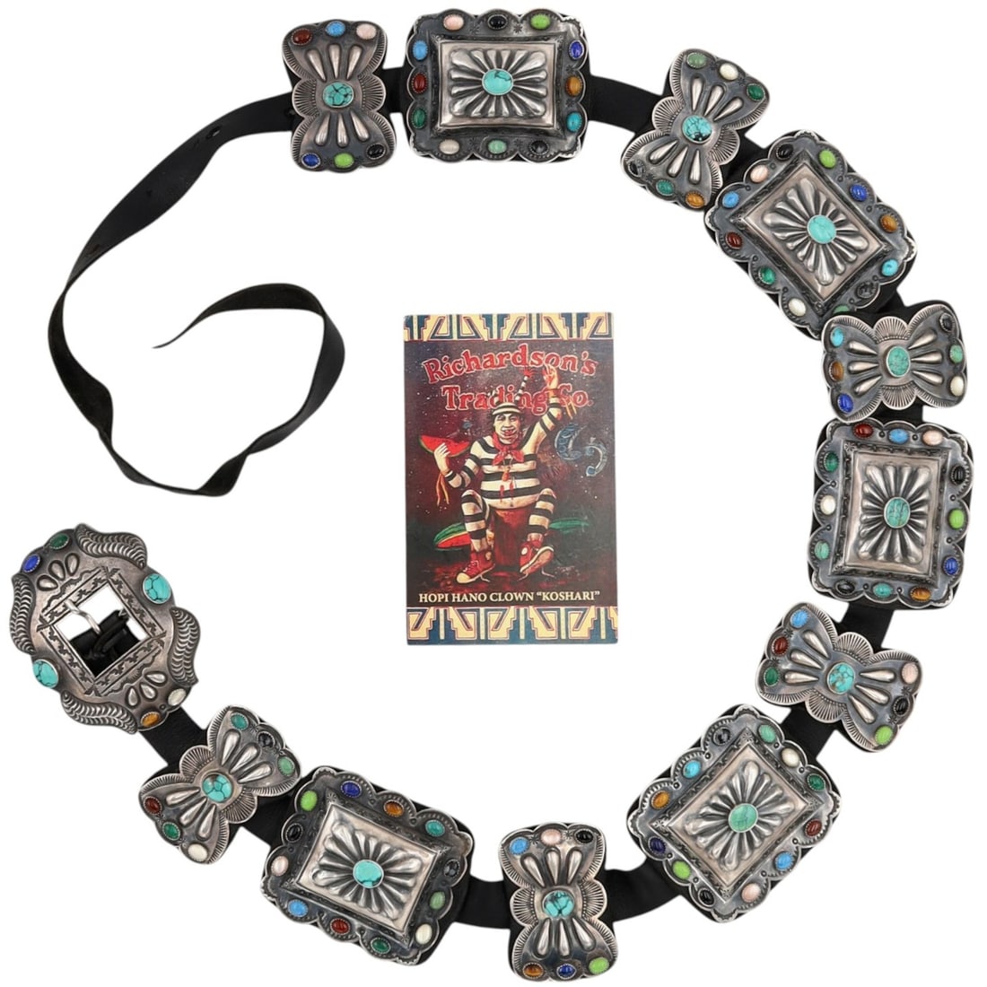 Richardson's Trading Post Kirk Smith Navajo Sterling Multi-Stone Concho Belt: Presented in partnership with the historic Richardson’s Trading Post, a cornerstone of Native American jewelry since 1913. Selected from their archives of rare vintage and contemporary pieces. Kirk