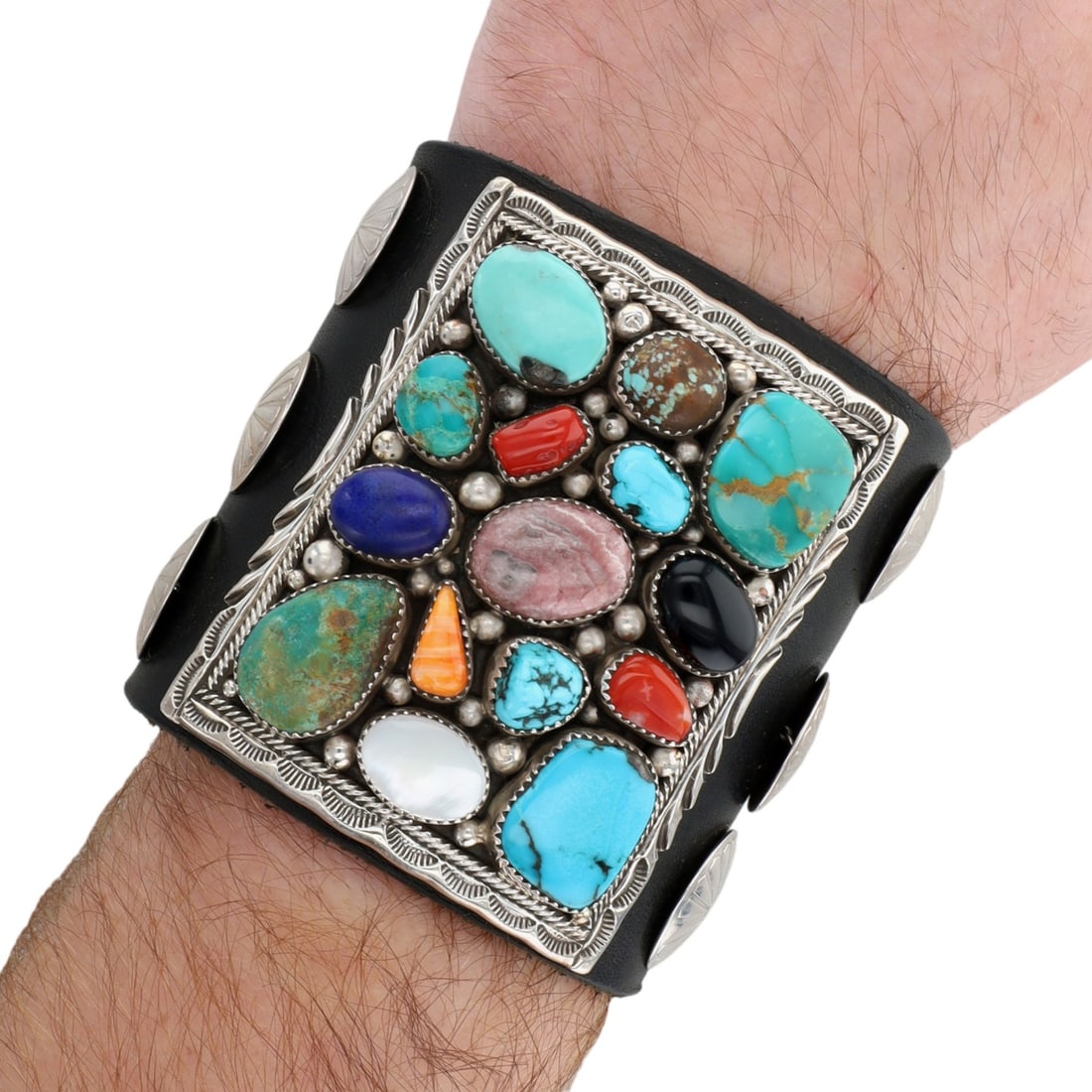 Richardson's Trading Post Navajo Sterling 15 Stone Concho Bow Guard: Presented in partnership with the historic Richardson’s Trading Post, a cornerstone of Native American jewelry since 1913. Selected from their archives of rare vintage and contemporary pieces.