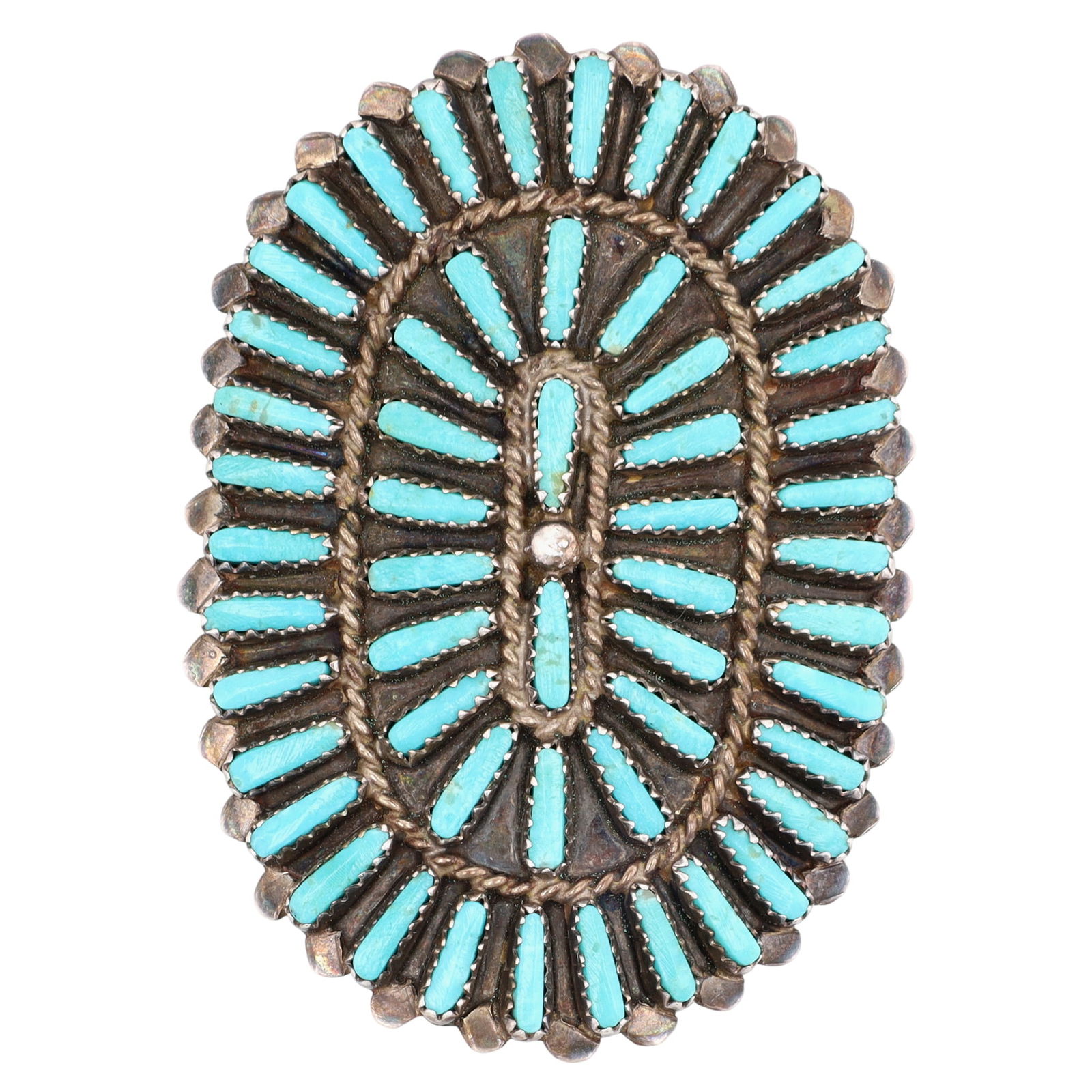 Richardson's Trading Post L. BYJOE Navajo Sterling Needlepoint Turquoise Ring Sz. 8.25 - 3