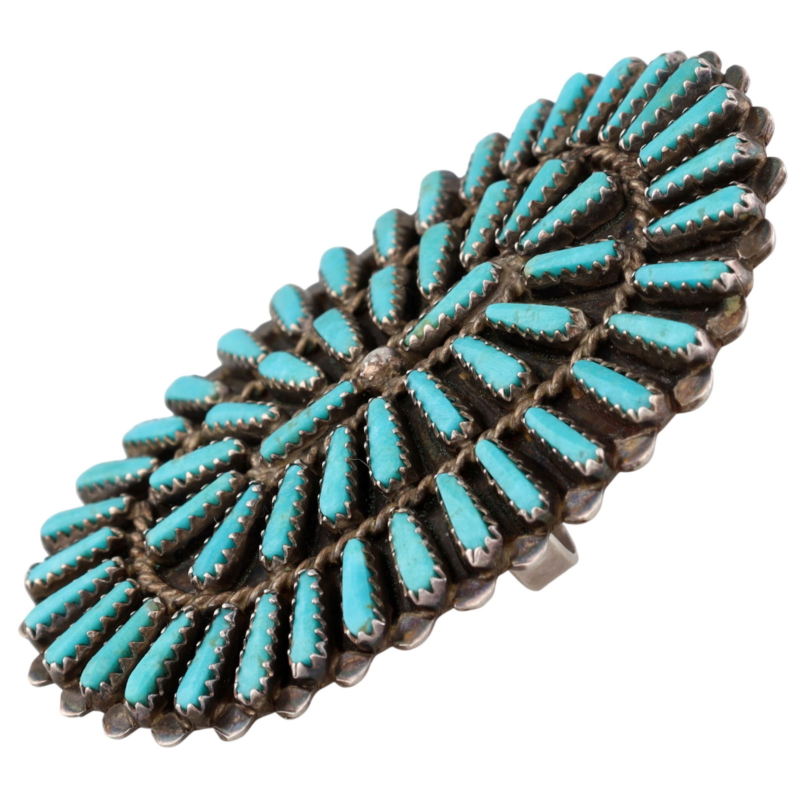 Richardson's Trading Post L. BYJOE Navajo Sterling Needlepoint Turquoise Ring Sz. 8.25 - 6