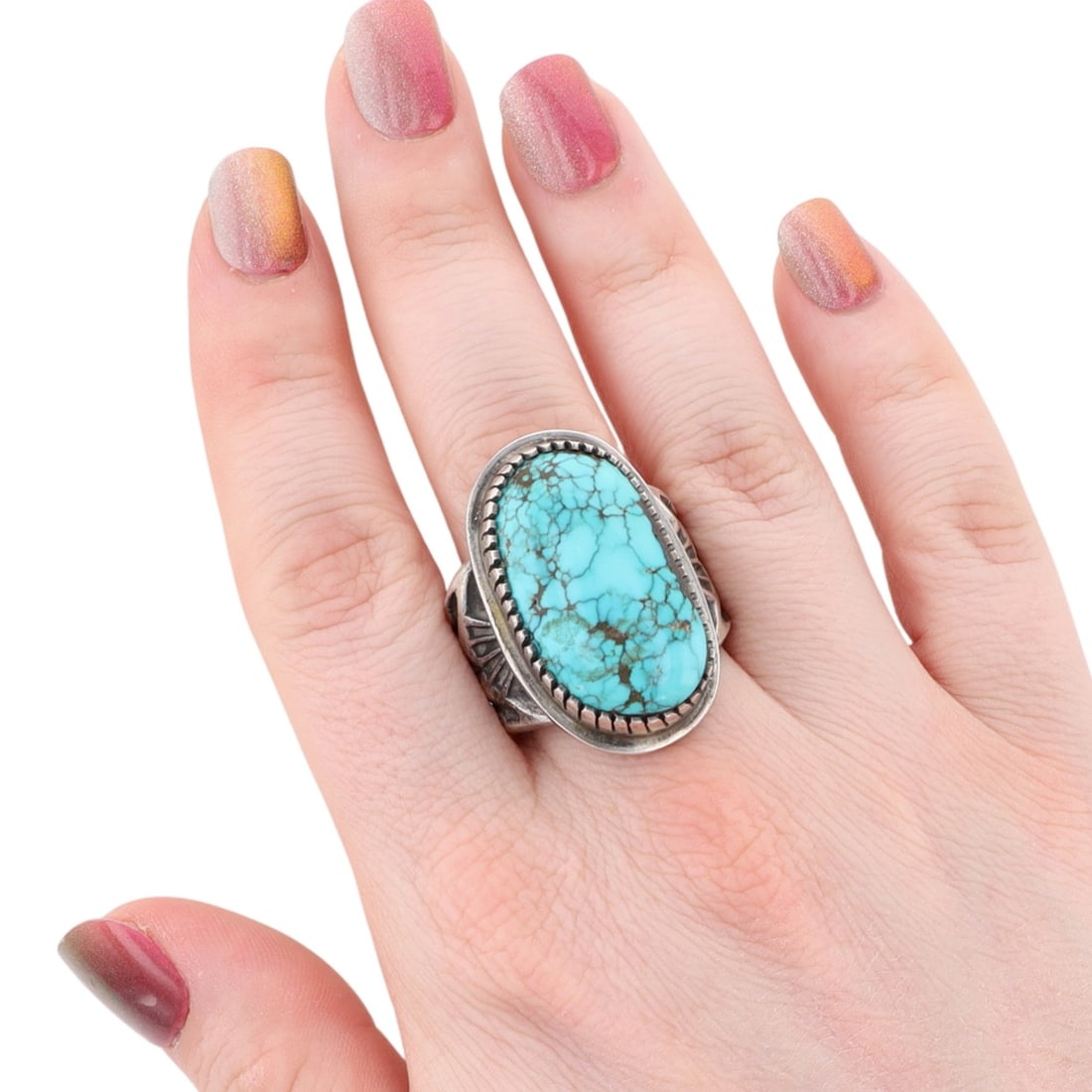 Richardson's Trading Post Vintage Tommy Jackson Navajo Sterling Turquoise Ring Sz. 11: Presented in partnership with the historic Richardson’s Trading Post, a cornerstone of Native American jewelry since 1913. Selected from their archives of rare vintage and contemporary pieces.