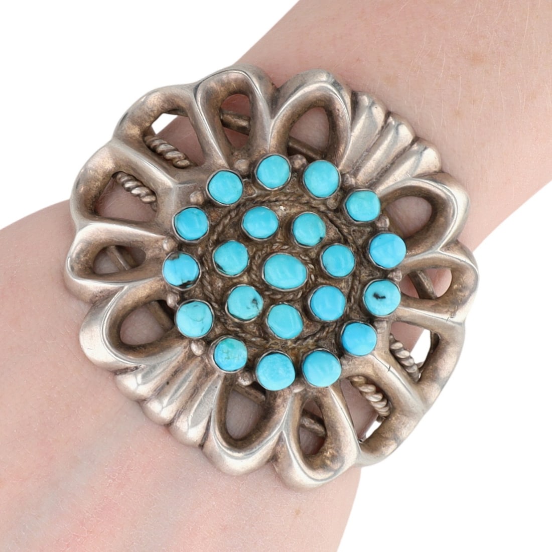 Richardson's Trading Post Vintage Navajo Sterling Turquoise Cuff Bracelet: Presented in partnership with the historic Richardson’s Trading Post, a cornerstone of Native American jewelry since 1913. Selected from their archives of rare vintage and contemporary pieces.