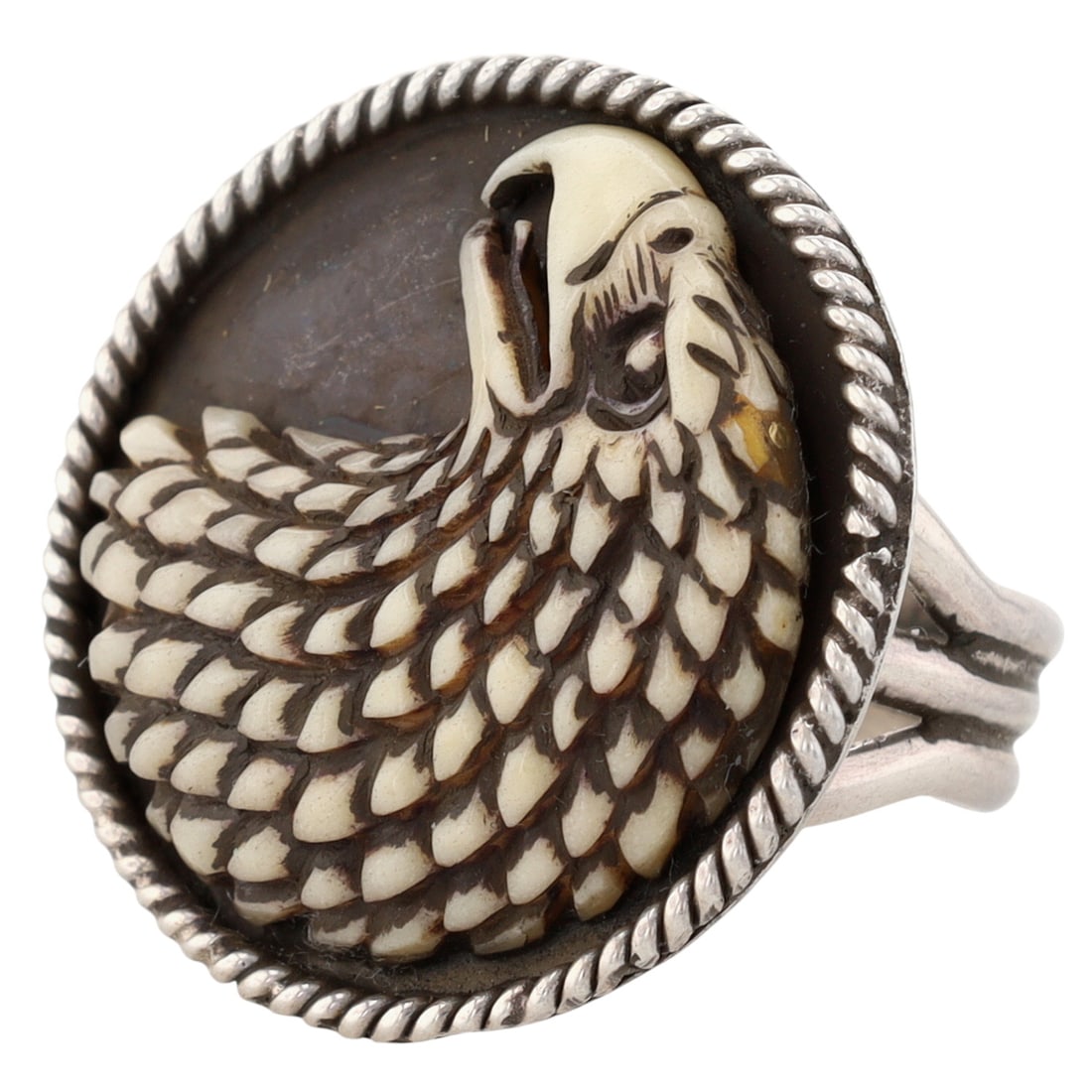 Richardson's Trading Post Redwater Sterling Carved Fetish Ring Sz. 9.5: Presented in partnership with the historic Richardson’s Trading Post, a cornerstone of Native American jewelry since 1913. Selected from their archives of rare vintage and contemporary pieces. Redwa