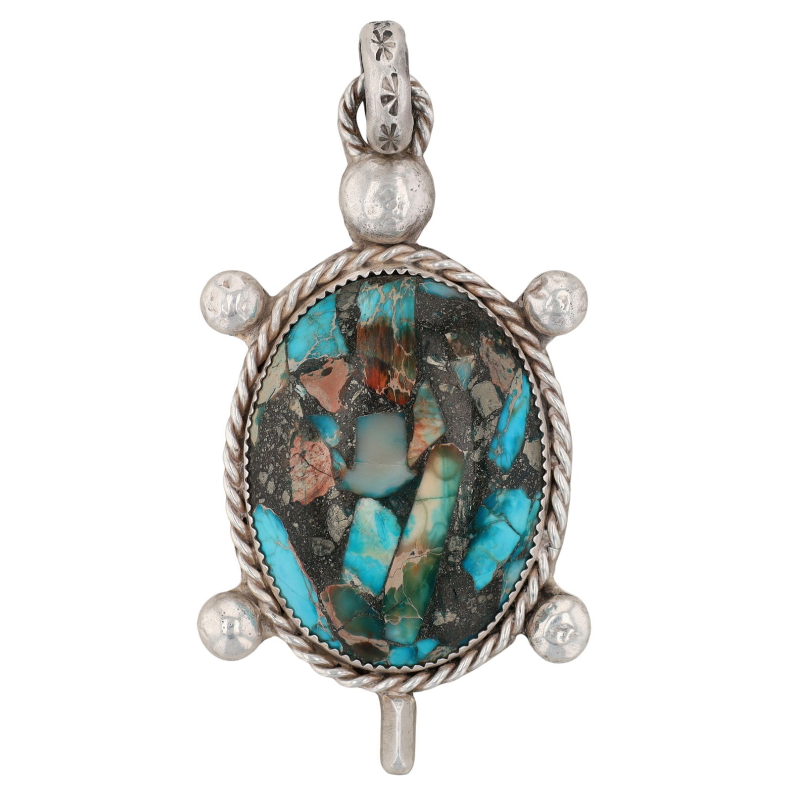 Richardson's Trading Post Signed Vintage Navajo Sterling Turquoise Turtle Pendant: Presented in partnership with the historic Richardson’s Trading Post, a cornerstone of Native American jewelry since 1913. Selected from their archives of rare vintage and contemporary pieces. Signe