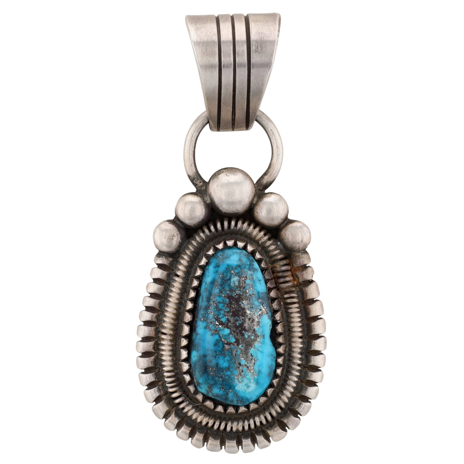 Richardson's Trading Post Signed Navajo Sterling Turquoise Pendant: Presented in partnership with the historic Richardson’s Trading Post, a cornerstone of Native American jewelry since 1913. Selected from their archives of rare vintage and contemporary pieces. Signe