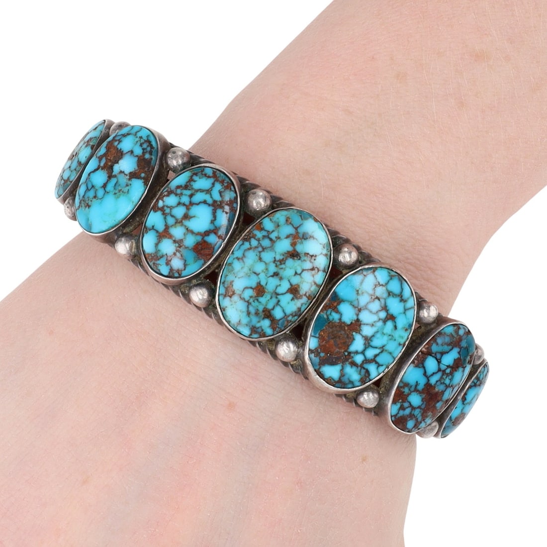 Richardson's Trading Post Vintage Navajo Sterling Turquoise Cuff Bracelet: Presented in partnership with the historic Richardson’s Trading Post, a cornerstone of Native American jewelry since 1913. Selected from their archives of rare vintage and contemporary pieces. Vinta