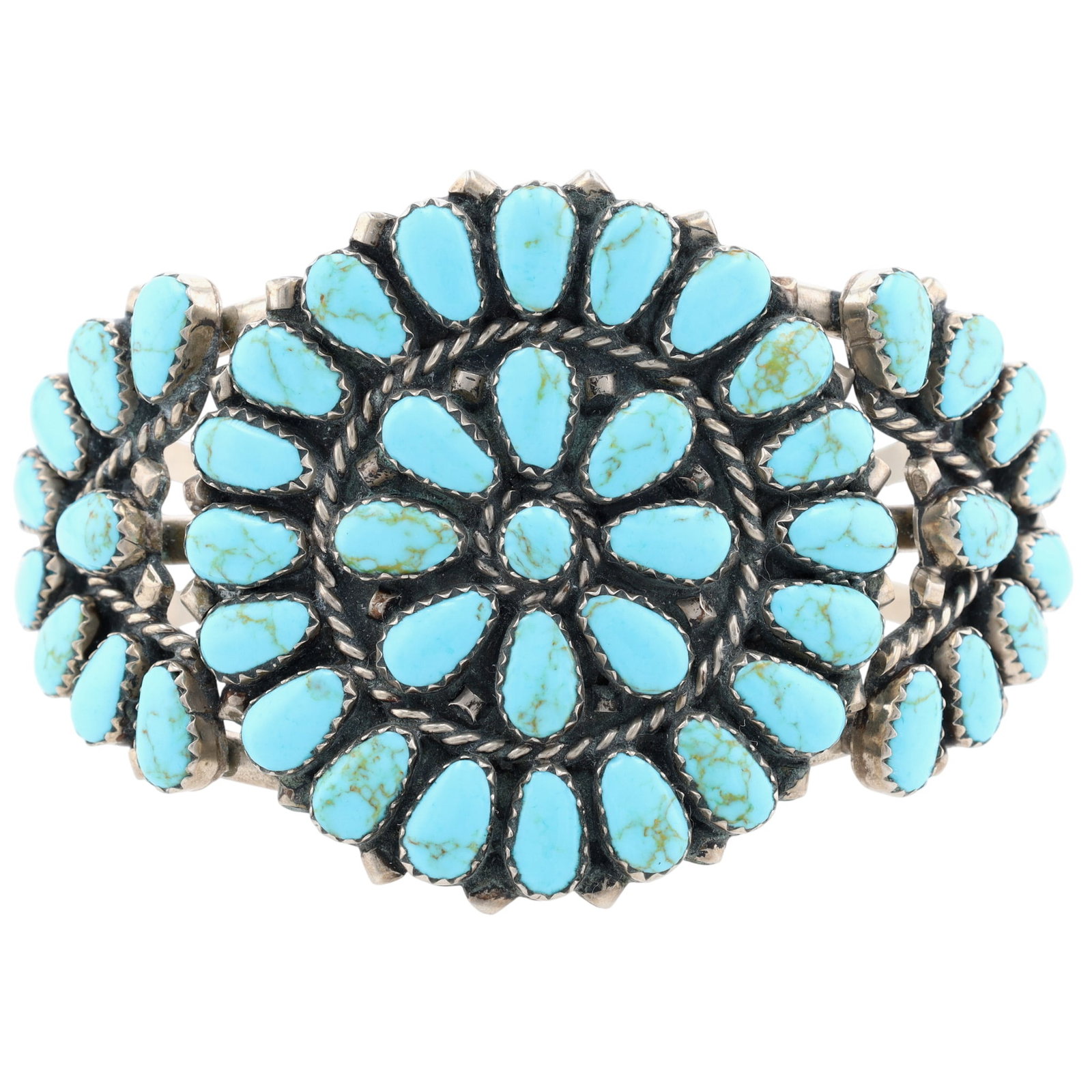 Richardson's Trading Post Ronald Tom Navajo Sterling Turquoise Cluster Cuff Bracelet (1 of 8)