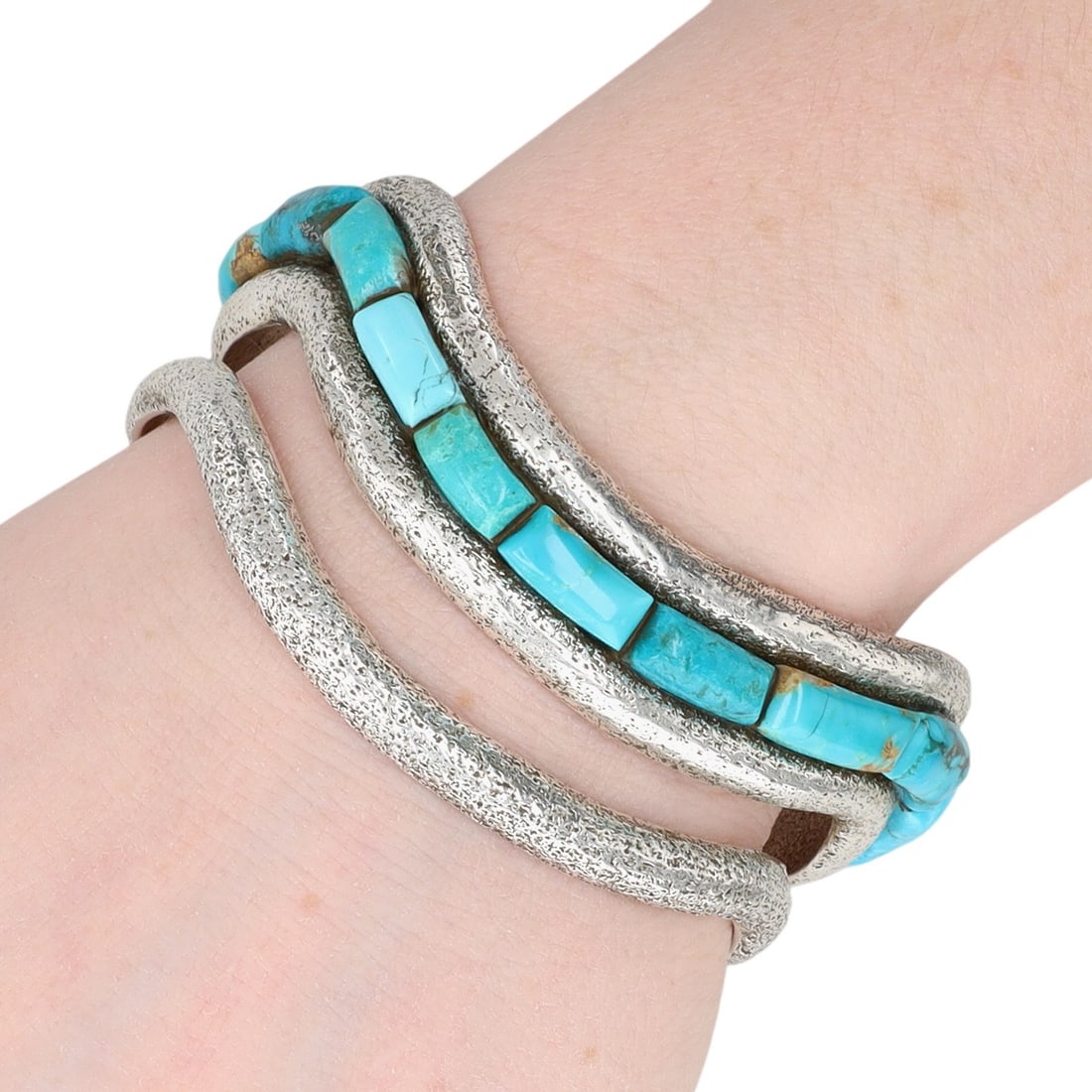 Richardson's Trading Post Matthew Jack Navajo Tufa Cast Sterling Kingman Turquoise Cuff Bracelet: Presented in partnership with the historic Richardson’s Trading Post, a cornerstone of Native American jewelry since 1913. Selected from their archives of rare vintage and contemporary pieces. Matth
