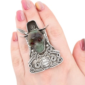 Bryan Tom Navajo Sterling Multi-Stone Skull Ring Sz. 11