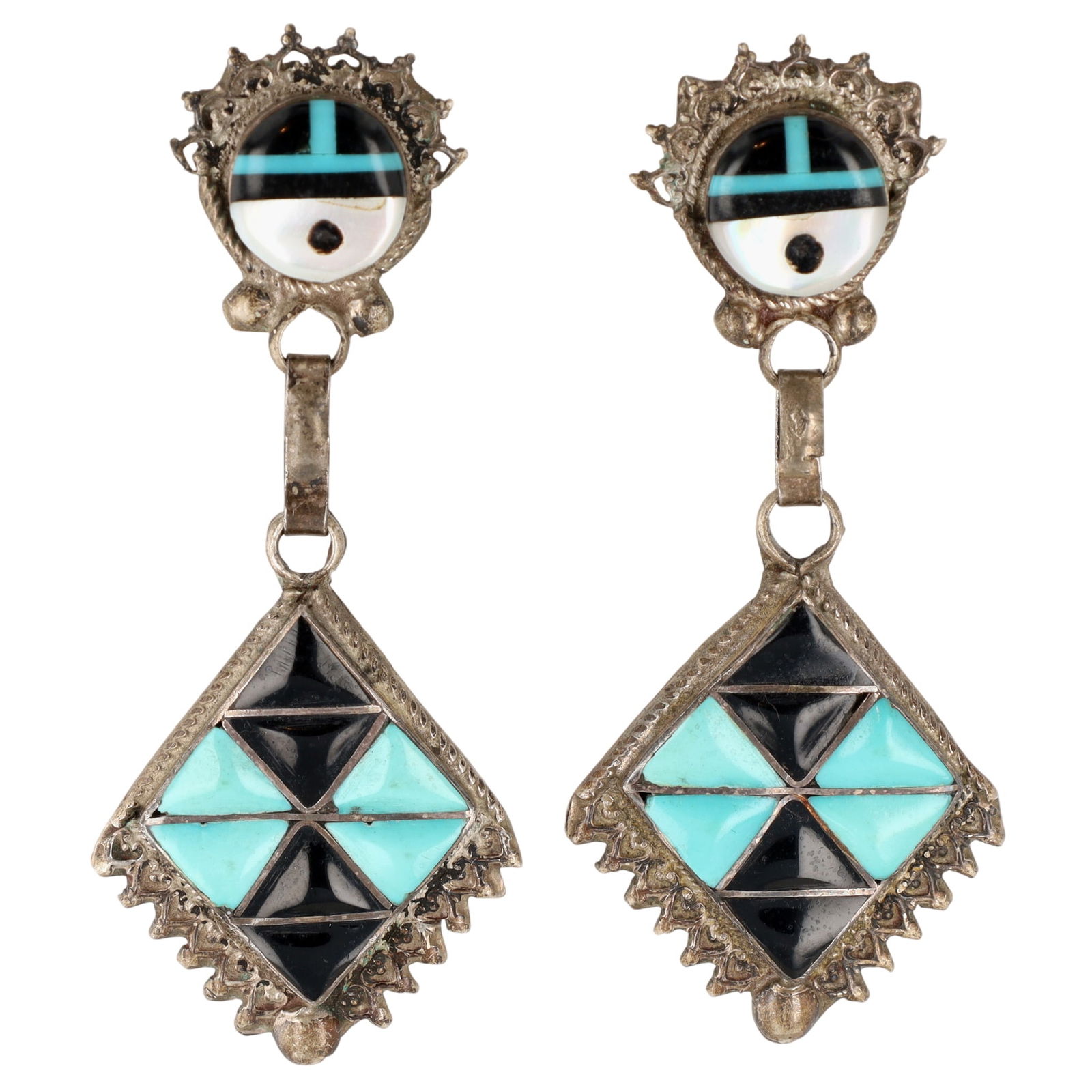 Vintage Zuni Sterling Multi-Stone Sunface Inlay Earrings (1 of 3)