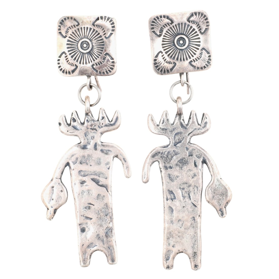 Vintage Native American Sterling Deer Hook Dangle Earrings (1 of 3)