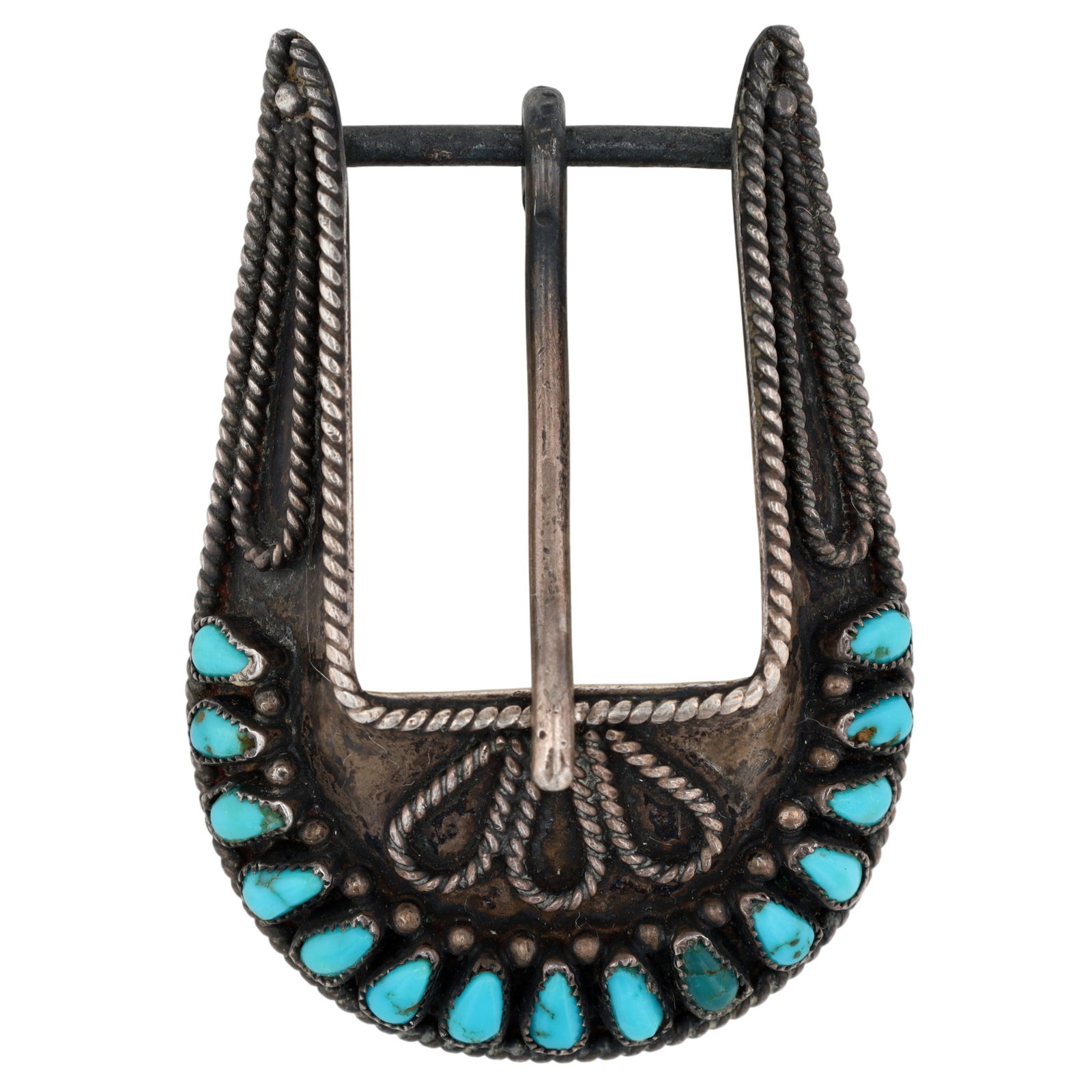 Signed Navajo Sterling Turquoise Belt Buckle (1 of 4)