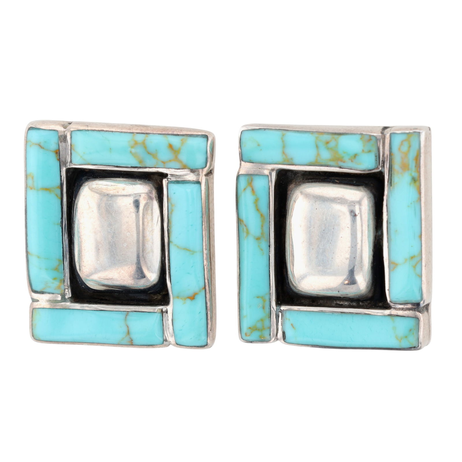 Vintage Mexico Sterling Turquoise Stud Earrings (1 of 4)