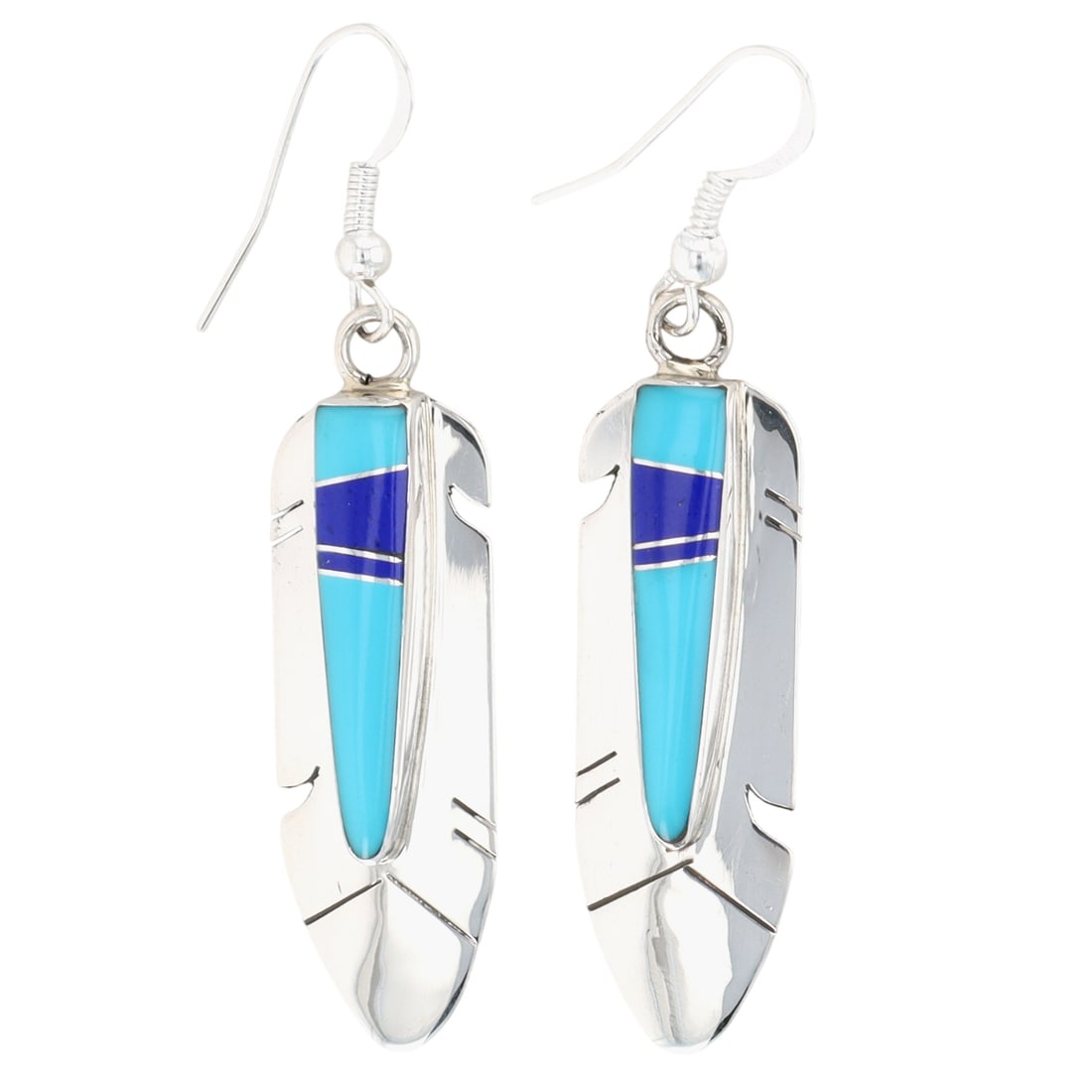 Mary Yazzie Navajo Sterling Multi-Stone Inlay Feather Hook Earrings (1 of 4)