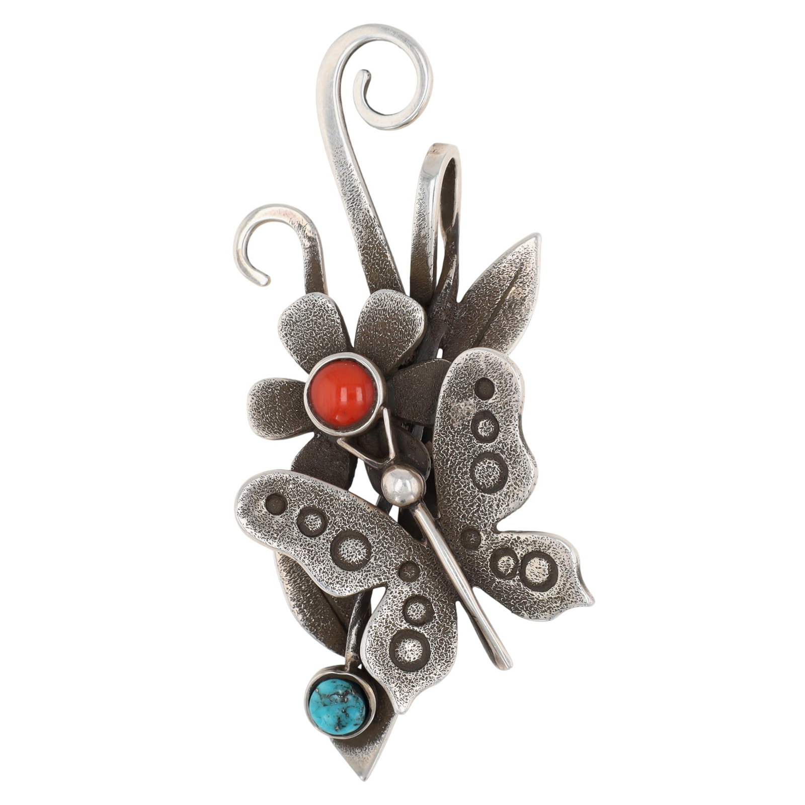 Jerry Begay Navajo Sterling Multi-Stone Flower Butterfly Pendant (1 of 5)