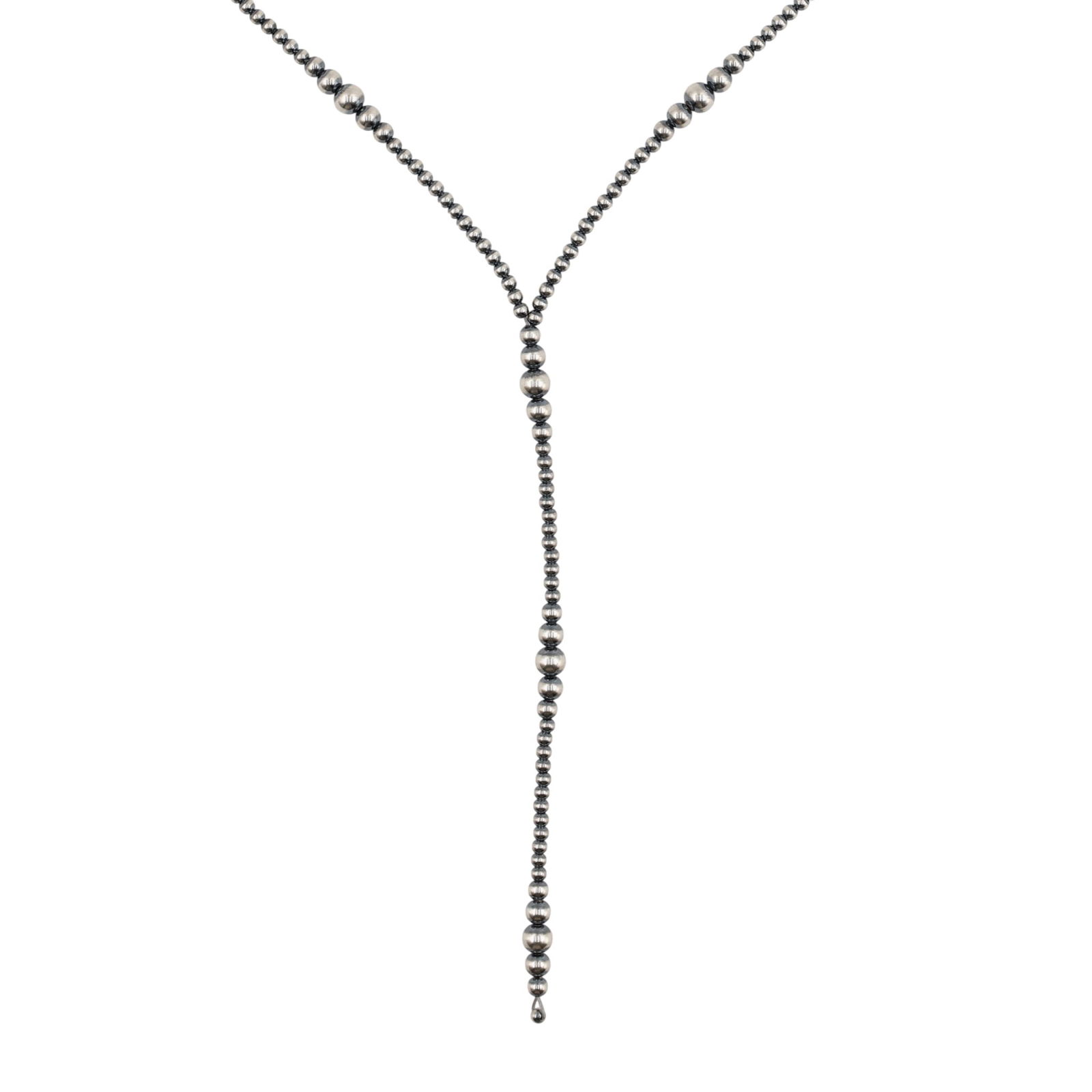 Navajo Hand Strung Sterling Beaded Lariat Necklace: Navajo Hand Strung Sterling Beaded Lariat Necklace 18g-24 inches-Beads are 3-6mm