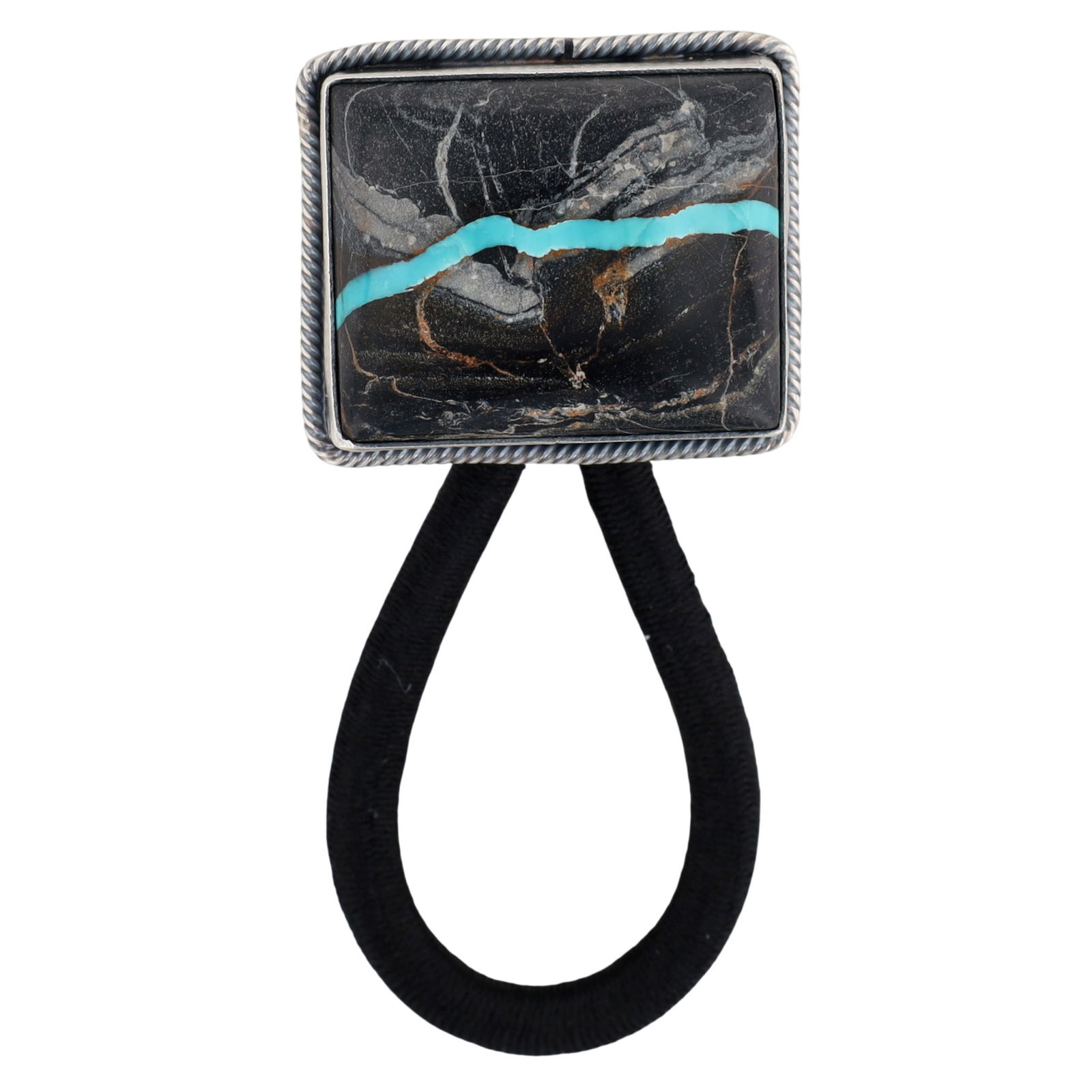 Scott Skeets Navajo Sterling Black Jack Turquoise Hair Tie: Scott Skeets Navajo Sterling Black Jack Turquoise Hair Tie 10g