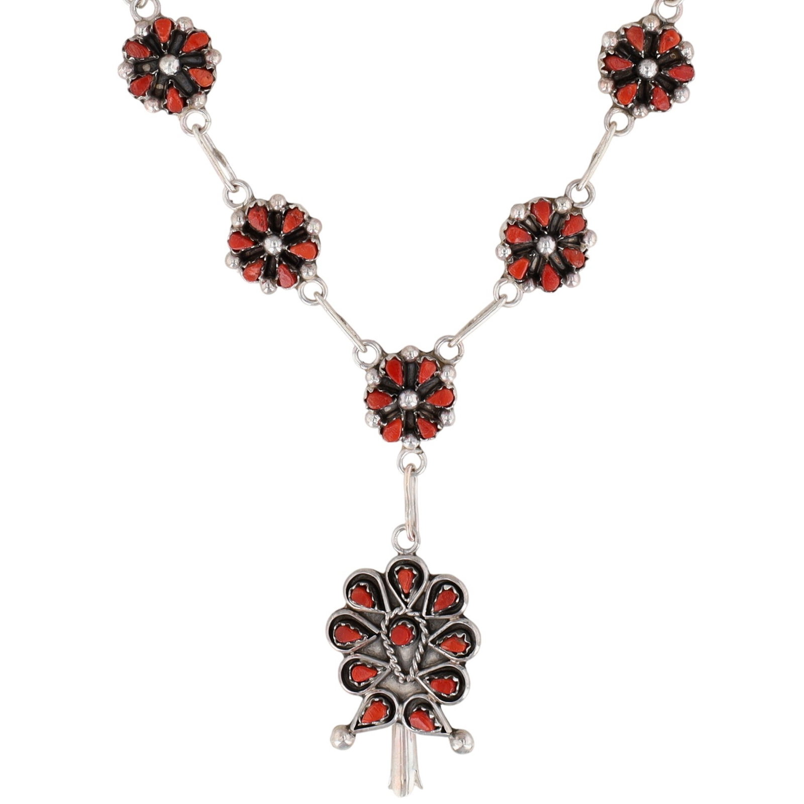 Tricia Leekity Zuni Sterling Red Coral Petit Point Squash Necklace (1 of 7)