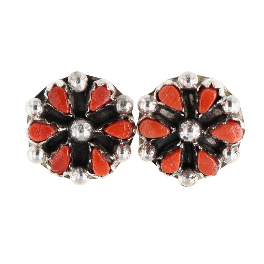 Tricia Leekity Zuni Sterling Red Coral Petite Point Stud Earrings: Tricia Leekity Zuni Sterling Red Coral Petite Point Stud Earrings 3g