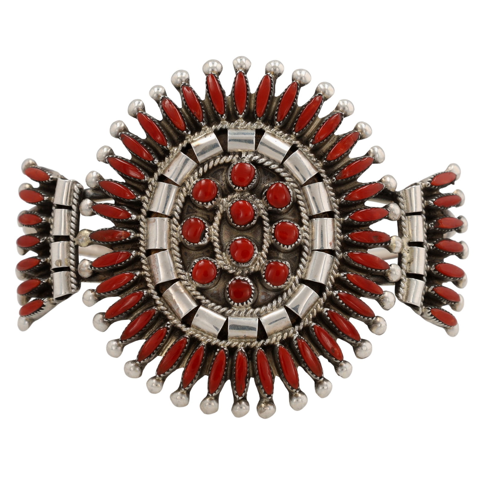 Dan Etsate Zuni Sterling Red Coral Cluster Cuff Bracelet (1 of 7)