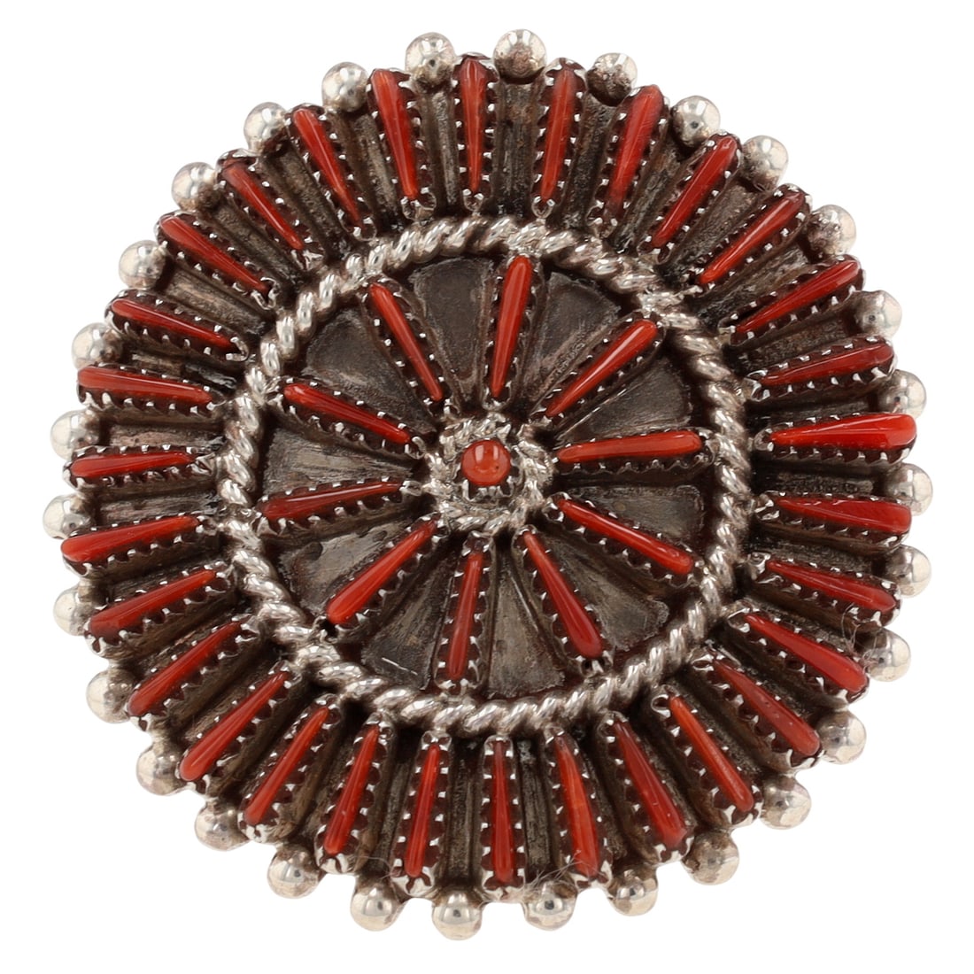S. Lahi Zuni Sterling Needlepoint Red Coral Cluster Ring Sz. 9.5 (1 of 6)