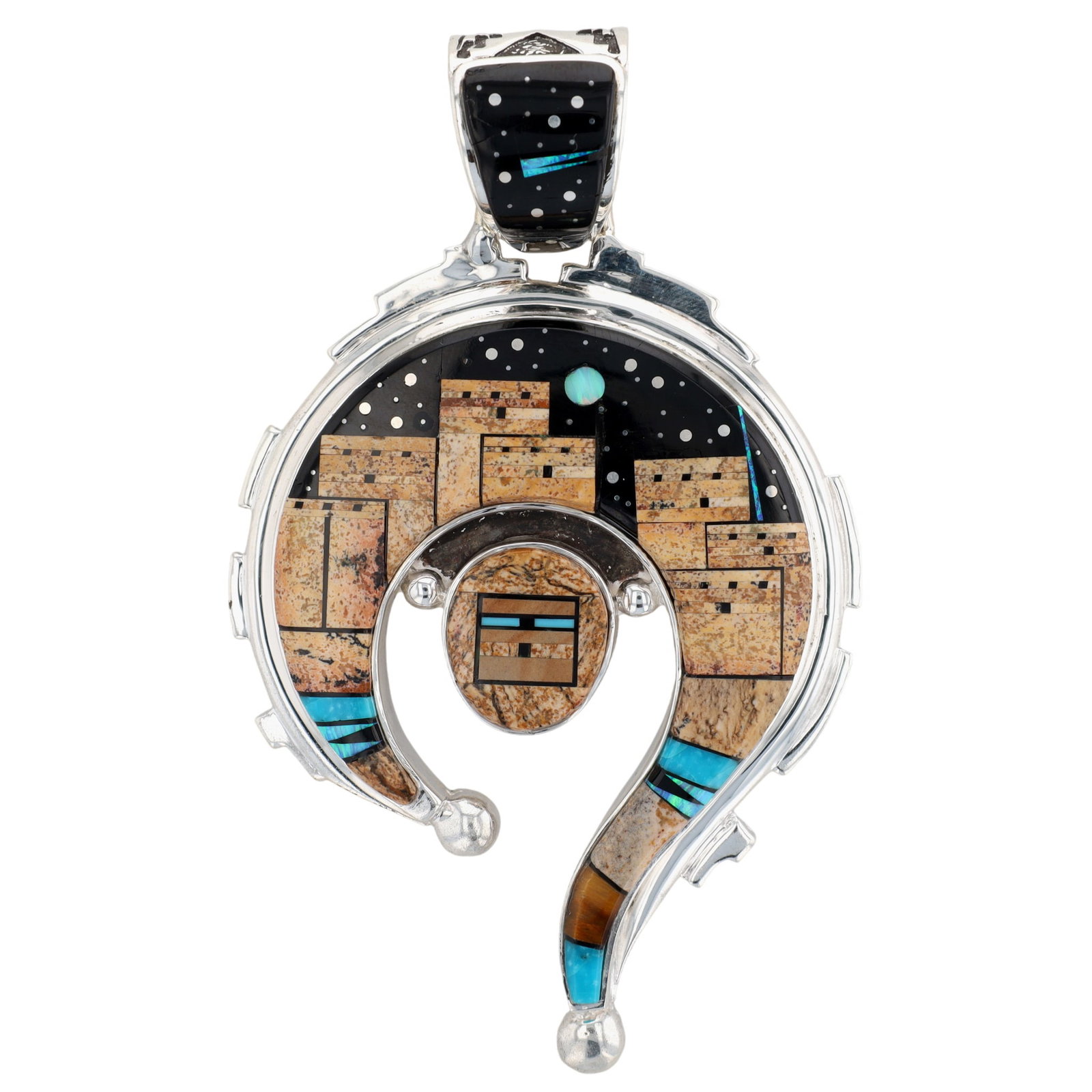 Calvin Begay Navajo Sterling Multi-Stone Pueblo Night Sky Inlay Pendant (1 of 5)