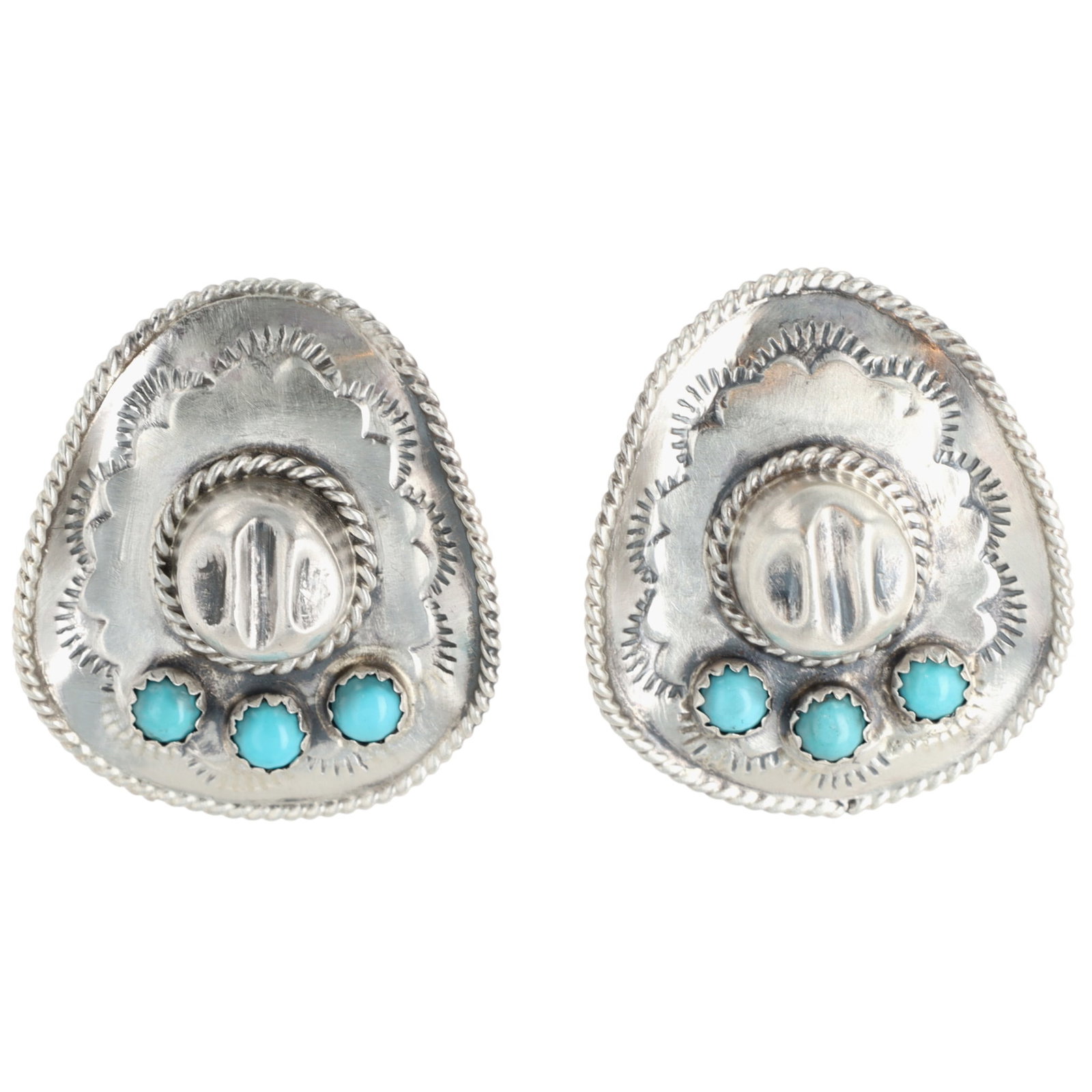 Bobby Platero Navajo Sterling Kingman Cattleman Hat Stud Earrings (1 of 5)