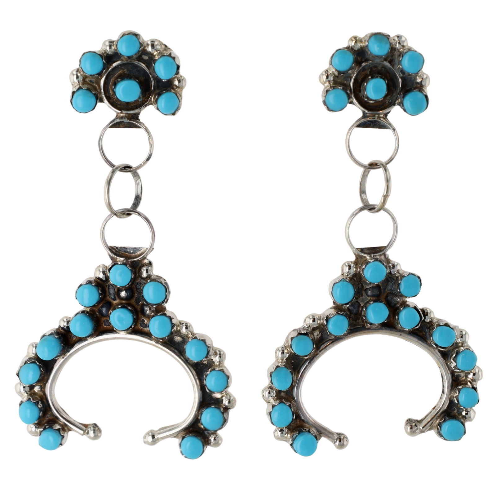 Davis Kaamasee Zuni Sterling Snakeye Turquoise Naja Stud Dangle Earrings (1 of 4)