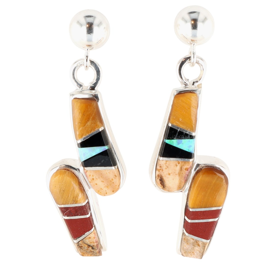 Calvin Begay Navajo Sterling Multi-Stone Inlay Stud Earrings (1 of 6)