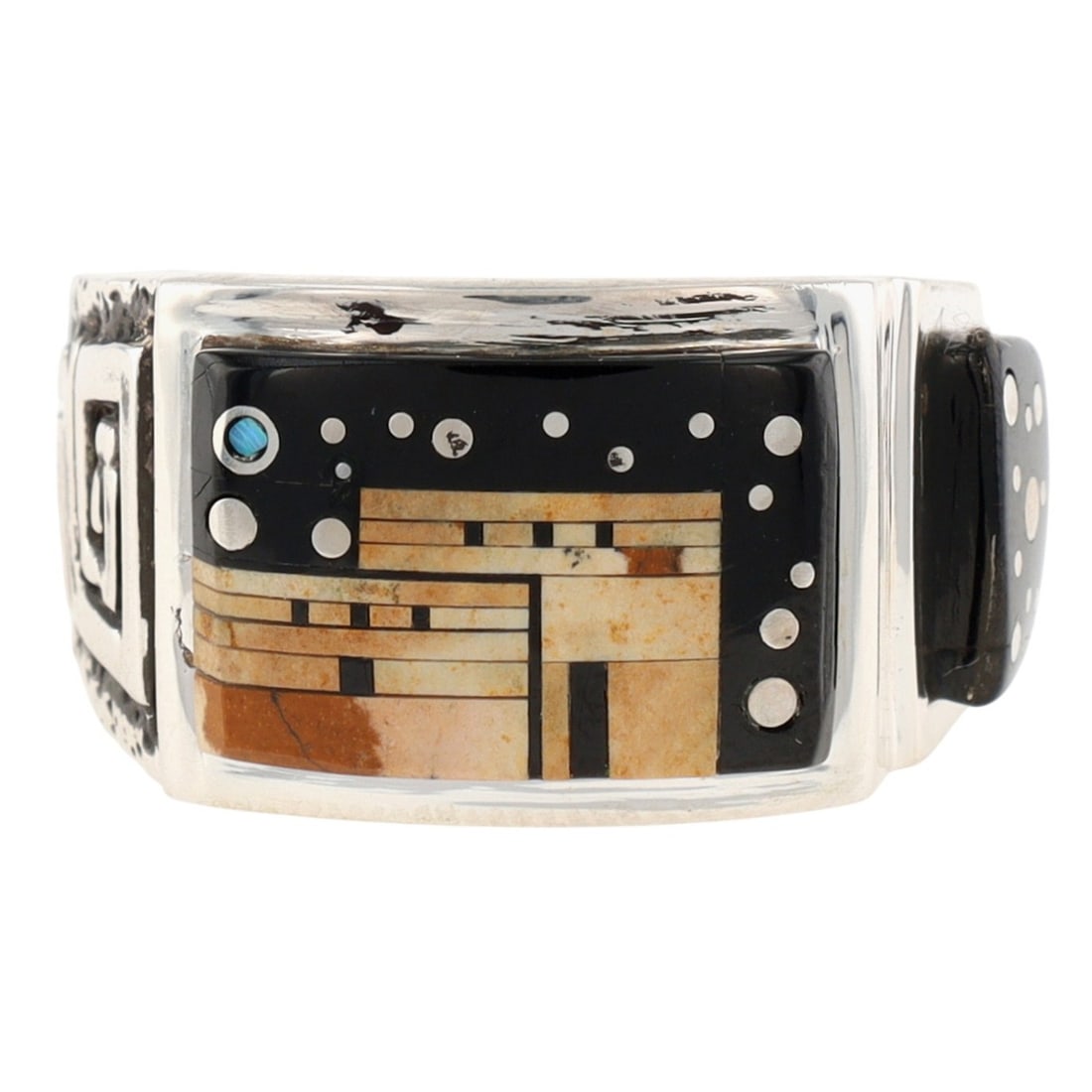 Calvin Begay Navajo Sterling Multi-Stone Night Sky Pueblo Inlay Ring Sz. 10.75: Calvin Begay Navajo Sterling Multi-Stone Night Sky Pueblo Inlay Ring Sz. 10.75, 16g-Onyx, Opal, Picture Jasper