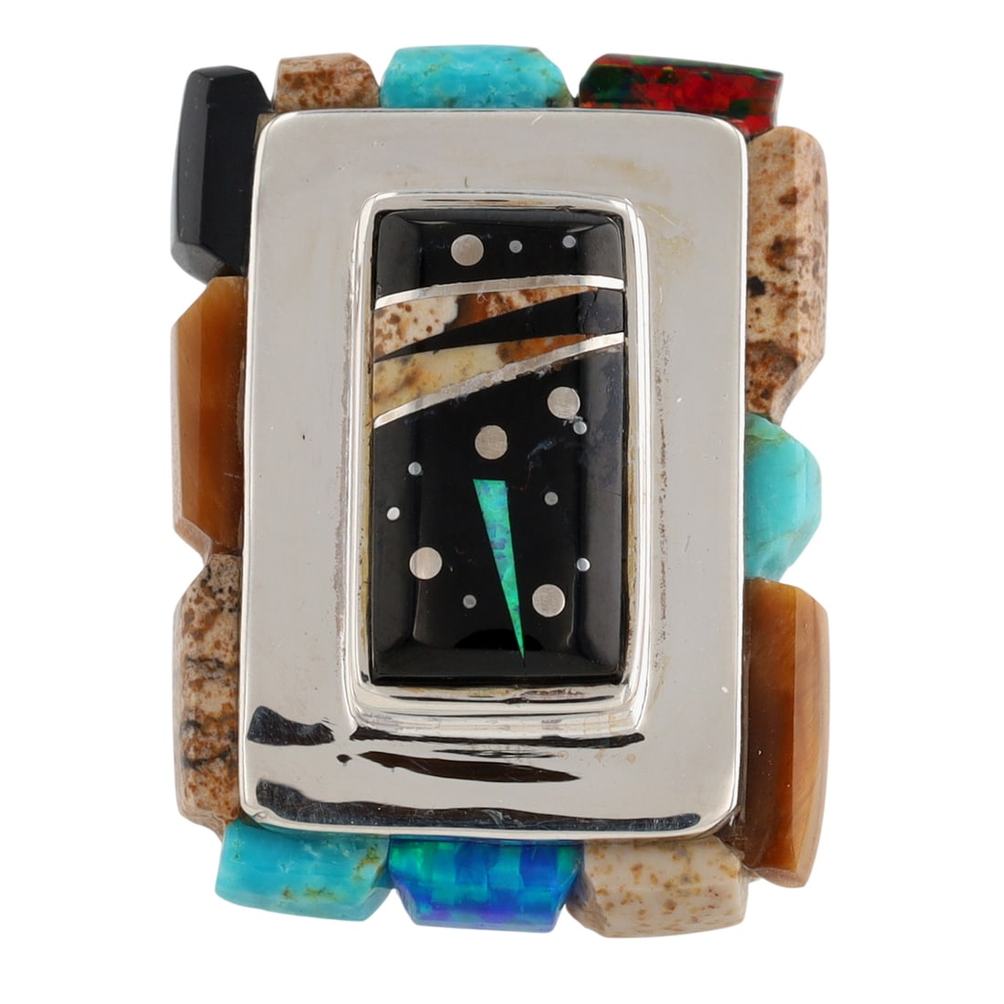 Calvin Begay Navajo Sterling Multi-Stone Inlay Ring Sz. 5.5 (1 of 8)