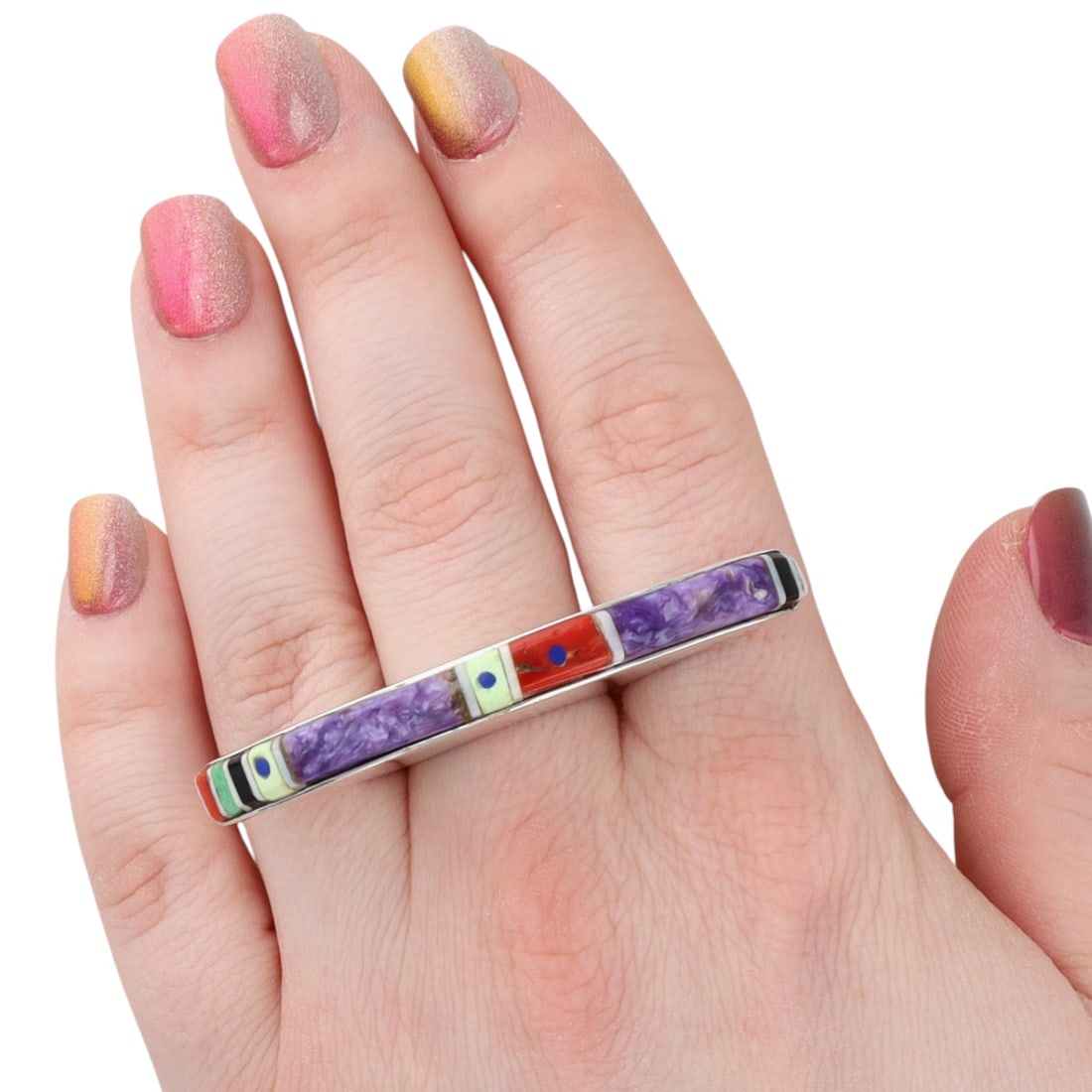 Don Staats Sterling Multi-Stone Raised Inlay Ring Sz. 8.25 (1 of 8)