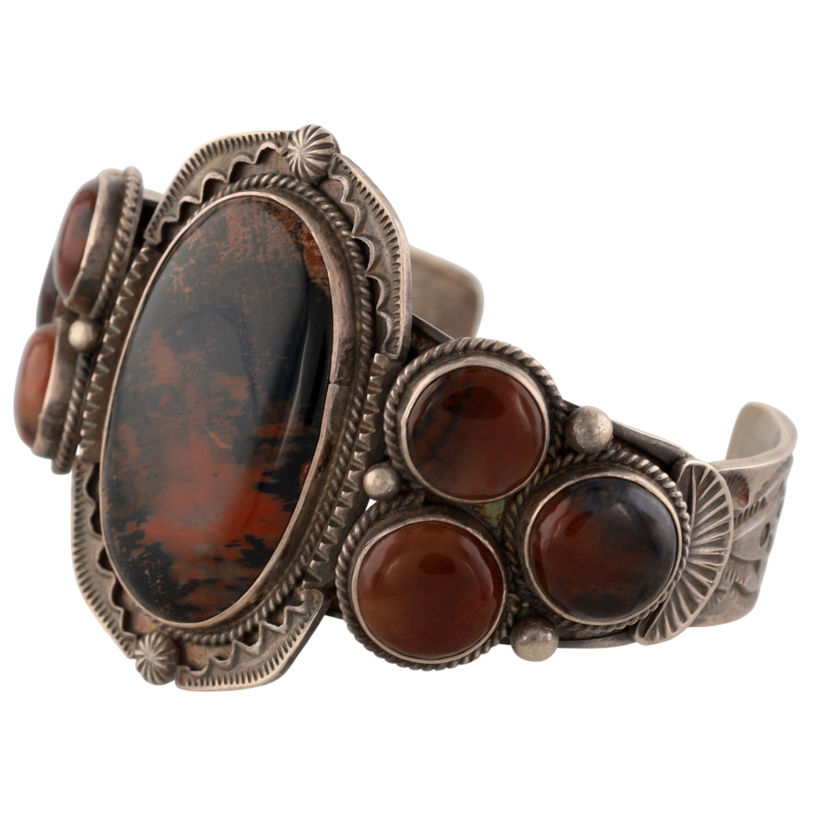 Oscar Alexius Navajo Sterling Brecciated Jasper Cuff Bracelet: Oscar Alexius Navajo Sterling Brecciated Jasper Cuff Bracelet 56.5g