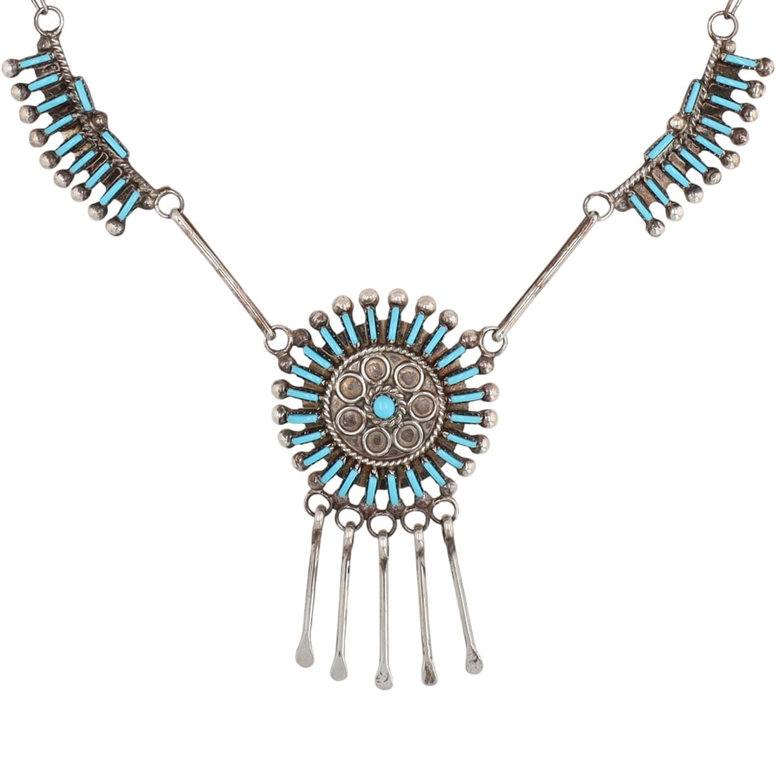 Philander Gia Zuni Sterling Kingman Needlepoint Turquoise Necklace (1 of 7)