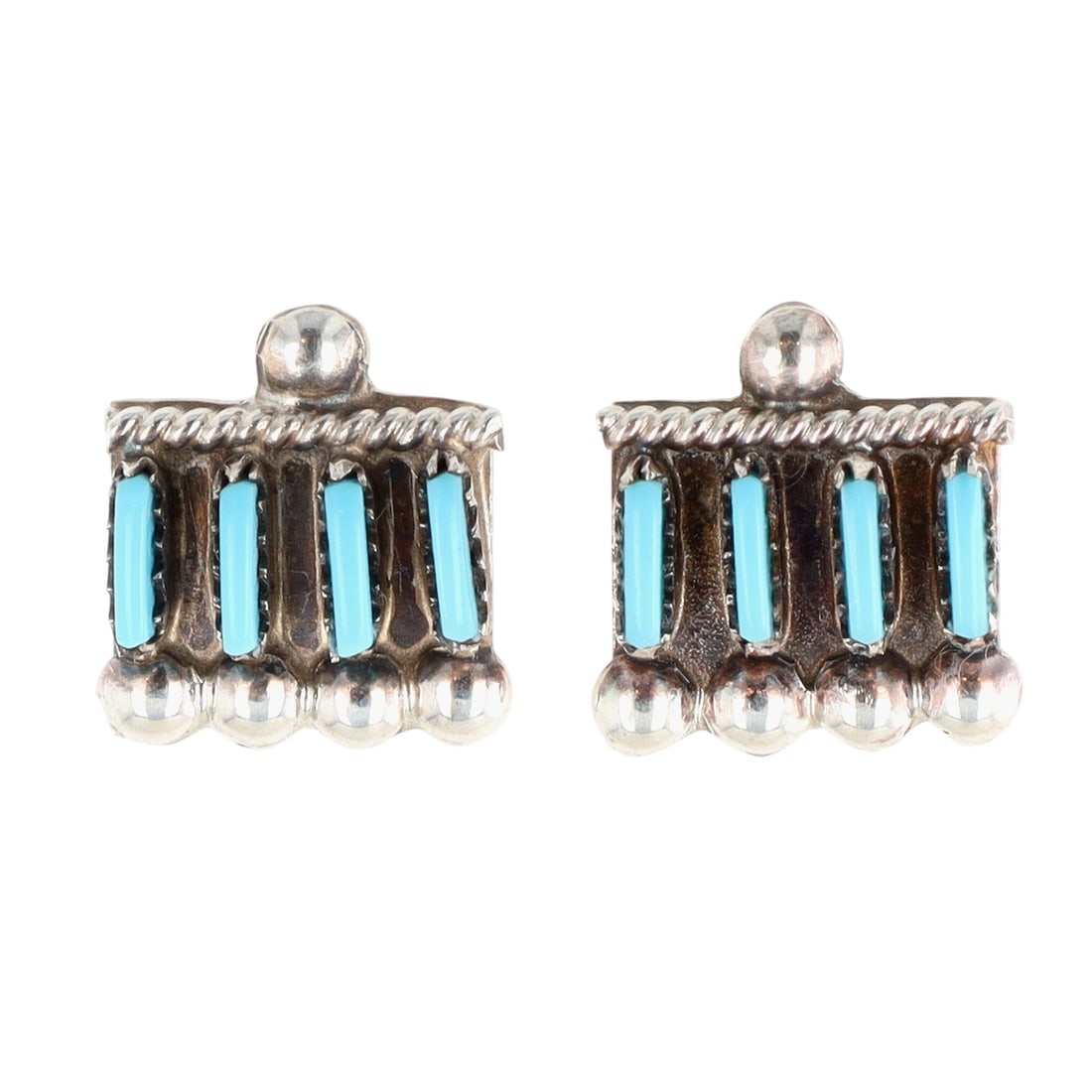 Philander Gia Zuni Sterling Kingman Needlepoint Turquoise Stud Earrings (1 of 4)